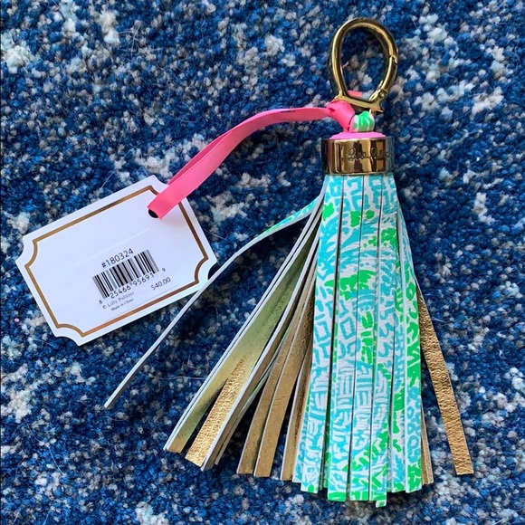 LILLY PULITZER Tassel Keychain Fob Leather gold - Picture 5 of 5